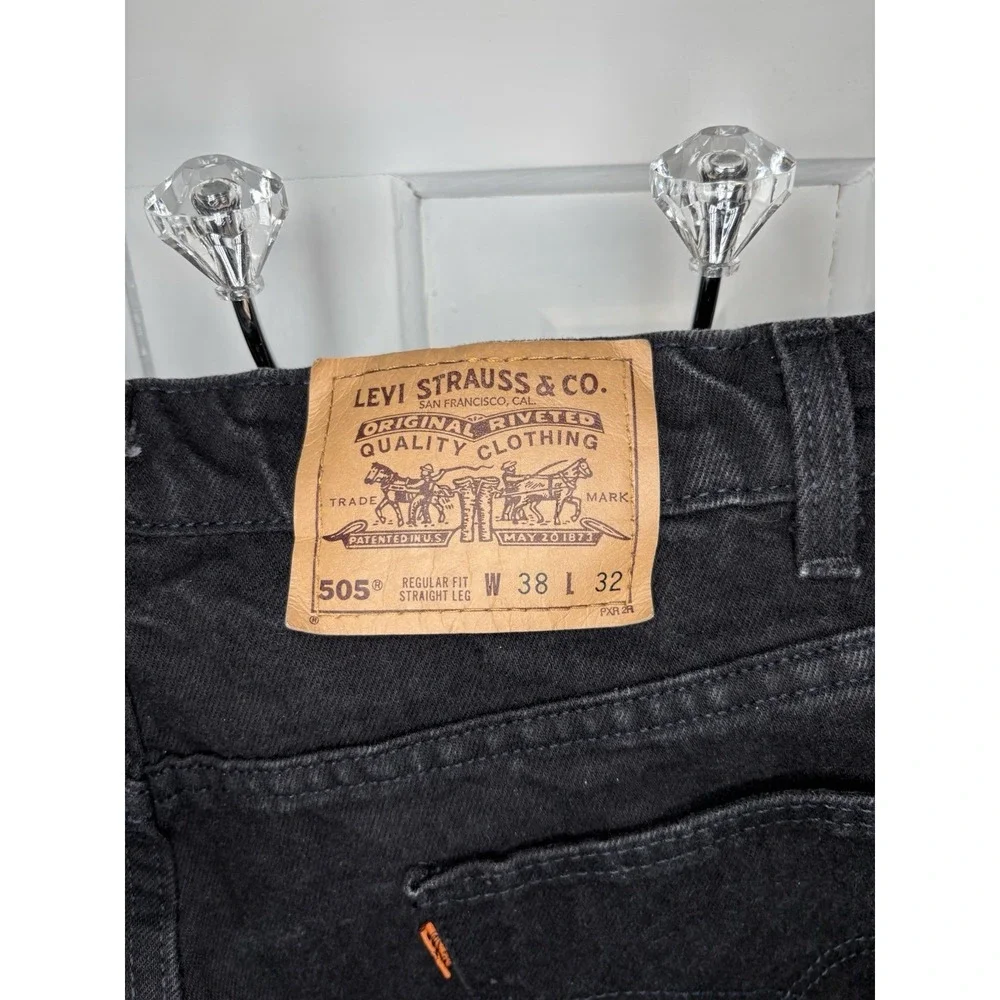 VTG Levi's 505 Men's 38x32 Black Denim Jeans Orange Tag Reg. Straight *SeeDesc*